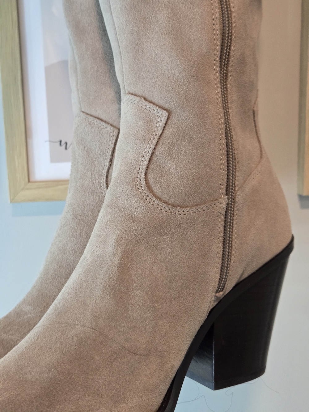 NWT Aldo Suede Knee-High Western Block Heel Boots - Beige *READ - Picture 14 of 16